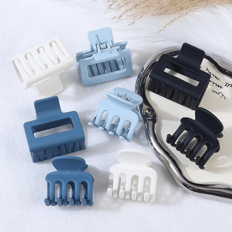 USDNICE Medium Hair Clips Combination 2 Styles Small Claw Clips for Thin Hair 8 Pcs Matte Non-slip Rectangle Jaw Clips Square Hair Accessories for Women and Girls (Blue) - Image 5